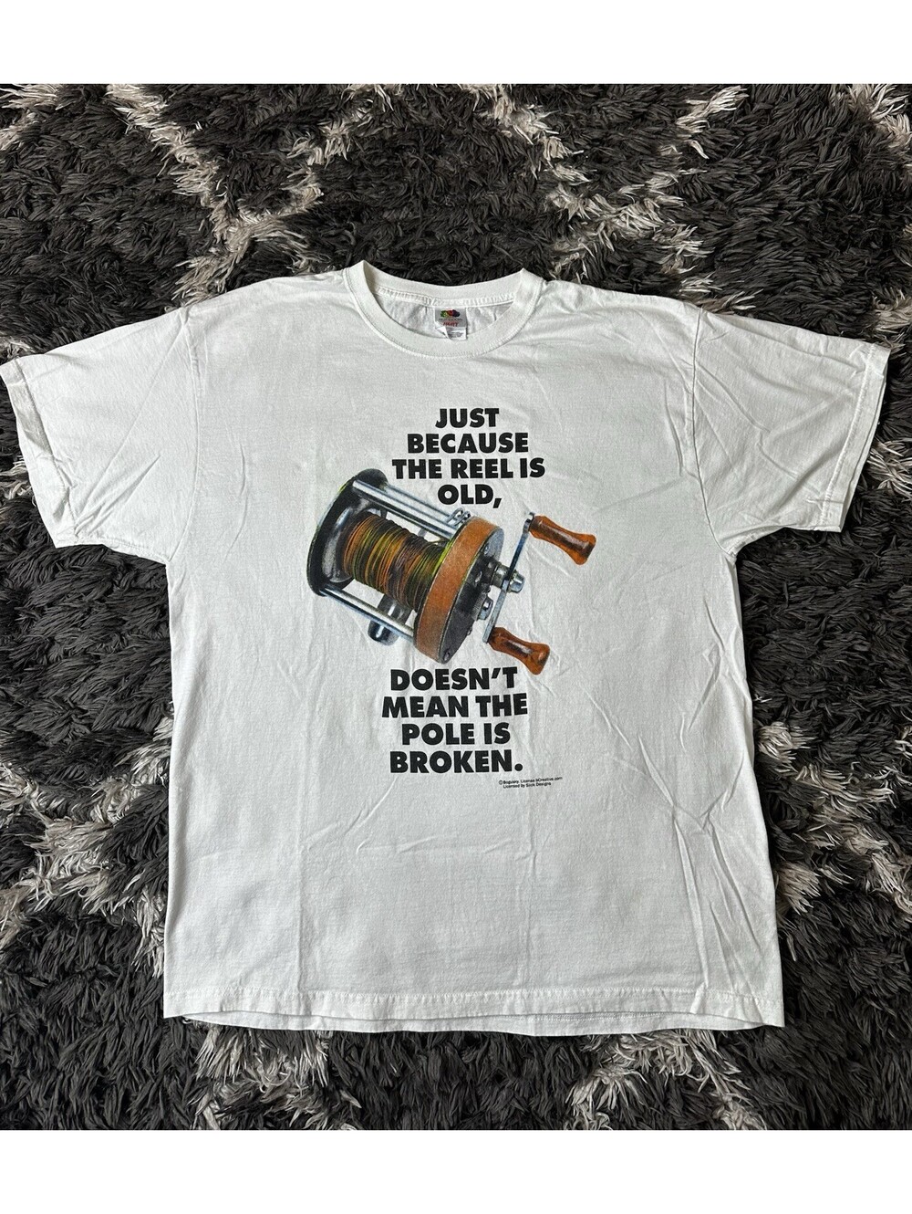 Vintage Y2K Funny Fishing T Shirt Mens XL White Fruit of the Loom Graphic